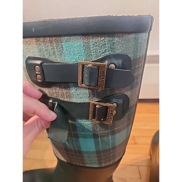 UGG Sabine Tall Women's Green Waterproof Rain Boots Plaid Shoes 6 - Picture 9 of 11